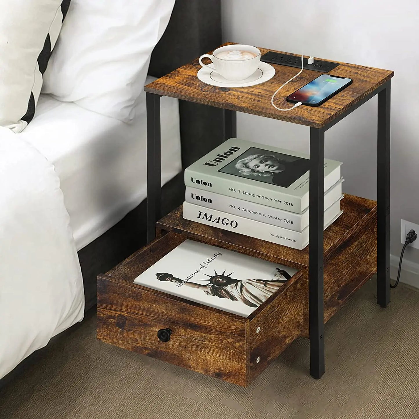 Side Table with Charging Station