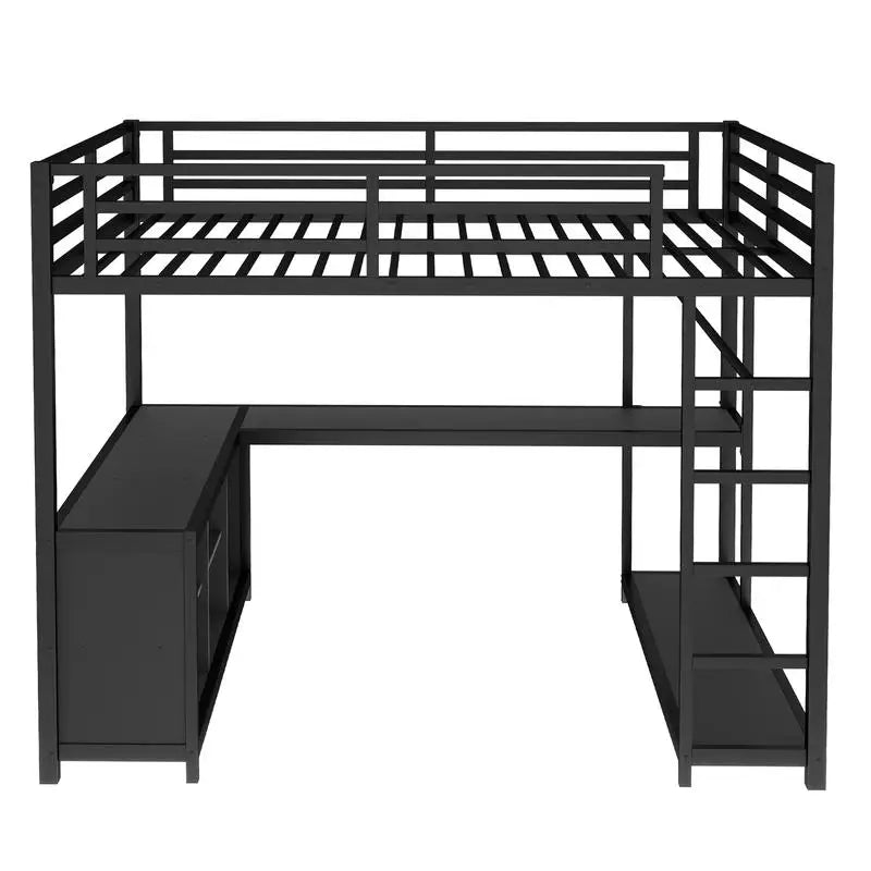 Queen Size Metal Loft Bed with Wardrobe