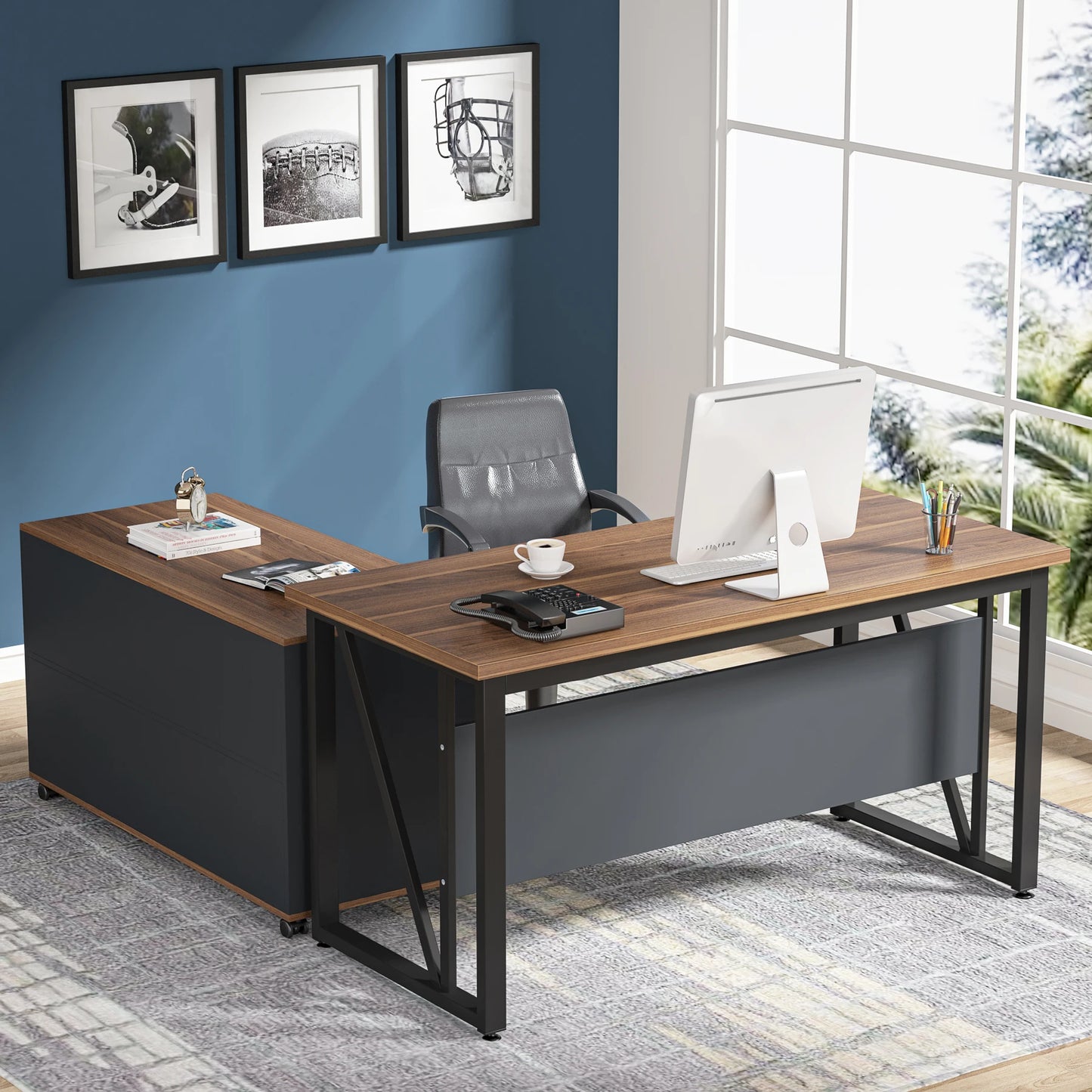 L-Shaped Computer Desk Home Office Furniture with Drawers