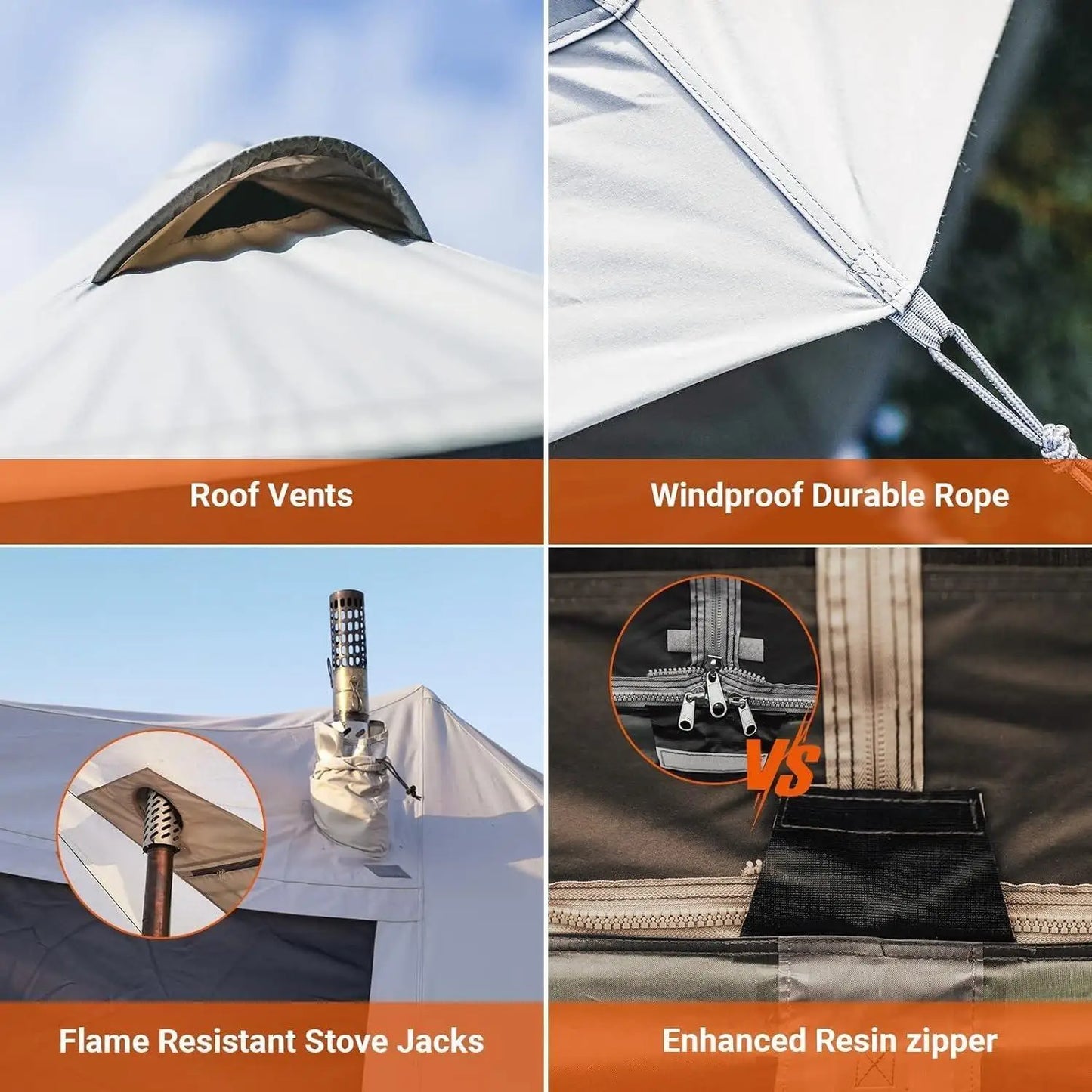 Large Waterproof & Windproof Luxury Glamping Tent w/Stove Jack