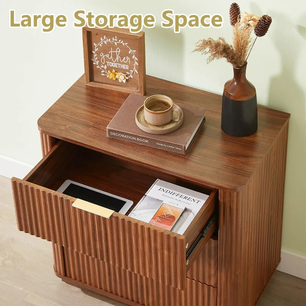 "Set of 2 Fluted Nightstands - 27.5"W with 3 Drawers