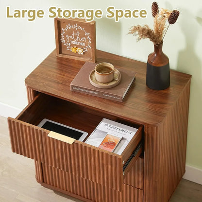 "Set of 2 Fluted Nightstands - 27.5"W with 3 Drawers