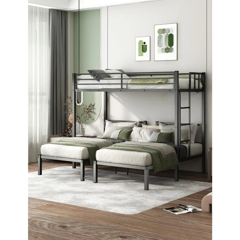 Twin Over Twin & Bunk Beds for 3, Triple Bunk Bed for 3 with Guardrails, Ladder & Upper-Bed Platform, for Children, Teens, Adult