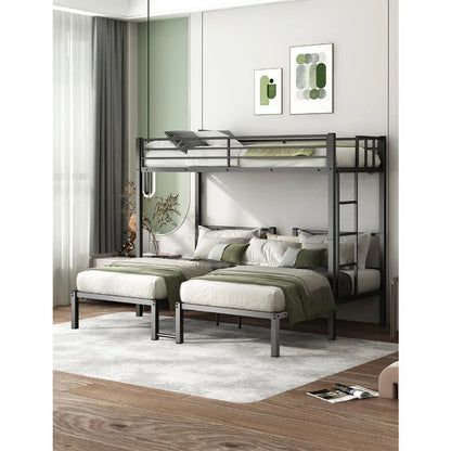 Twin Over Twin & Bunk Beds for 3, Triple Bunk Bed for 3 with Guardrails, Ladder & Upper-Bed Platform, for Children, Teens, Adult