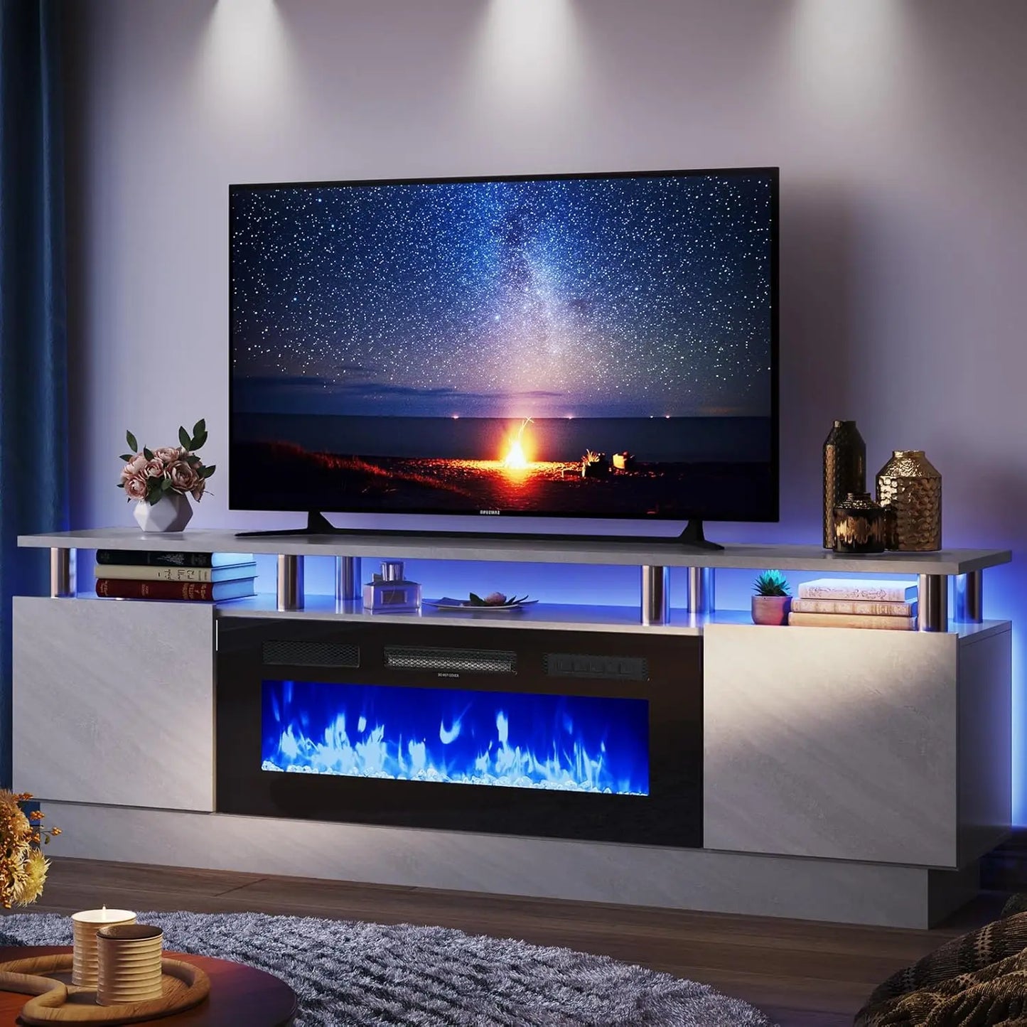 TV Console Cabinet High Gloss Entertainment 70" Modern Storage Cabinet TV Stands,