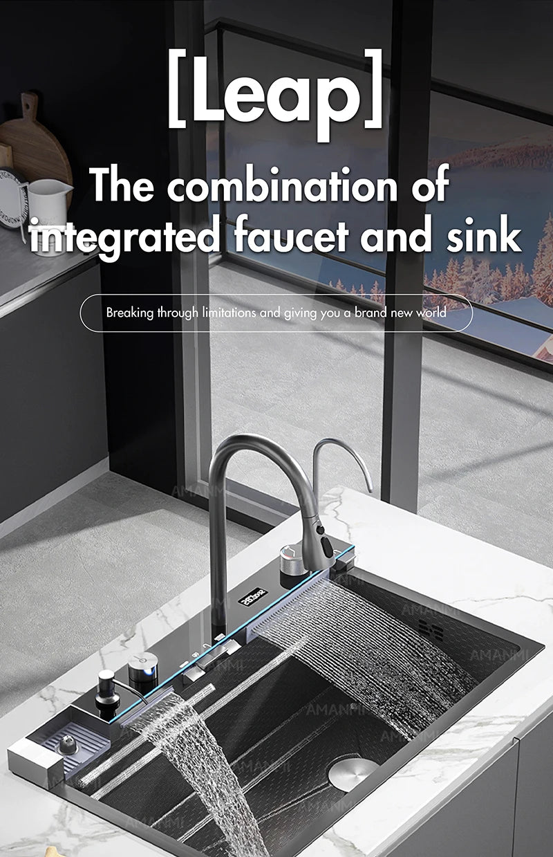 Large Single Slot Integrated Digital Display Faucet Set