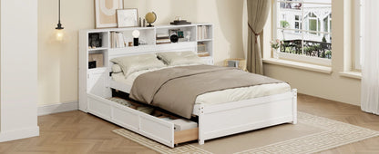 Tall Extended Bookcase Headboard, 6 Drawers and Charging Station