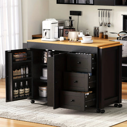 Rolling Kitchen Island On Wheels With Extendable Dining Table