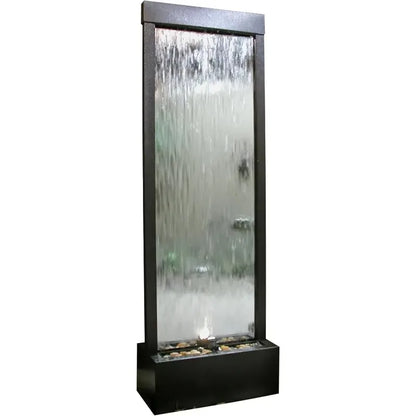 Mirror Waterfall Fountain with Stones and Lights - Zen Indoor/Outdoor Decor for Home or Office.