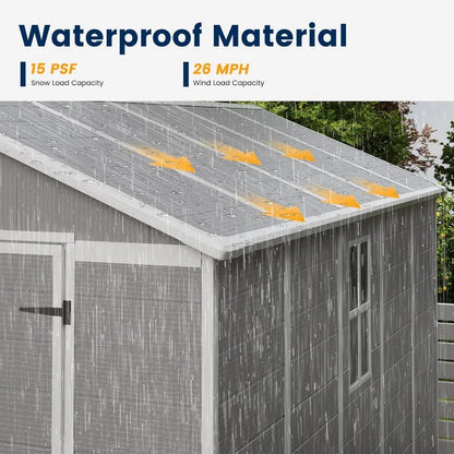 Storage Shed 8 x 10 FT, Resin Outdoor Garden Sheds with Floor Plastic Patio Outdoor Storage with Lockable Door for Tool, Bike