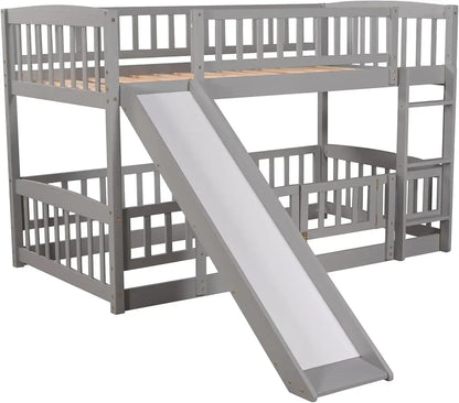 Low Bunk Bed with Slide Twin Over Twin Bunk Beds