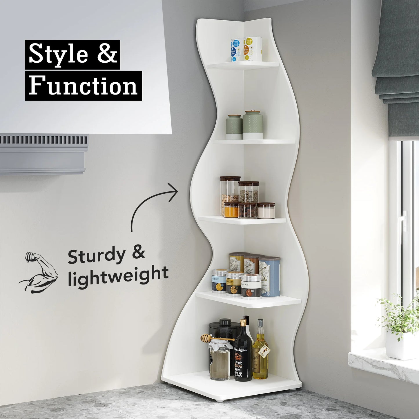 Modern 5-Tier Wall Corner Bookshelf
