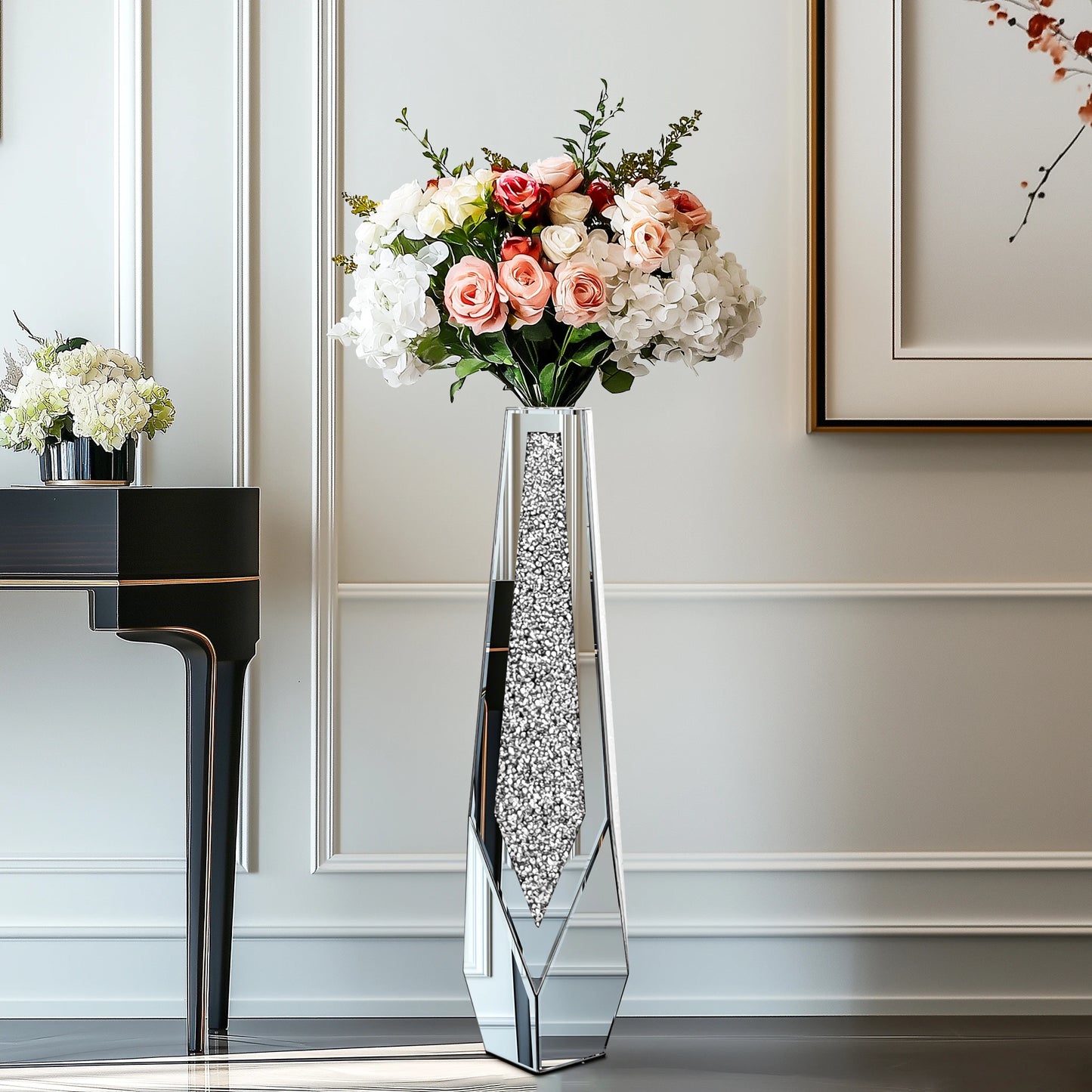 Large Crushed Diamond Glass Vase for Home Decor