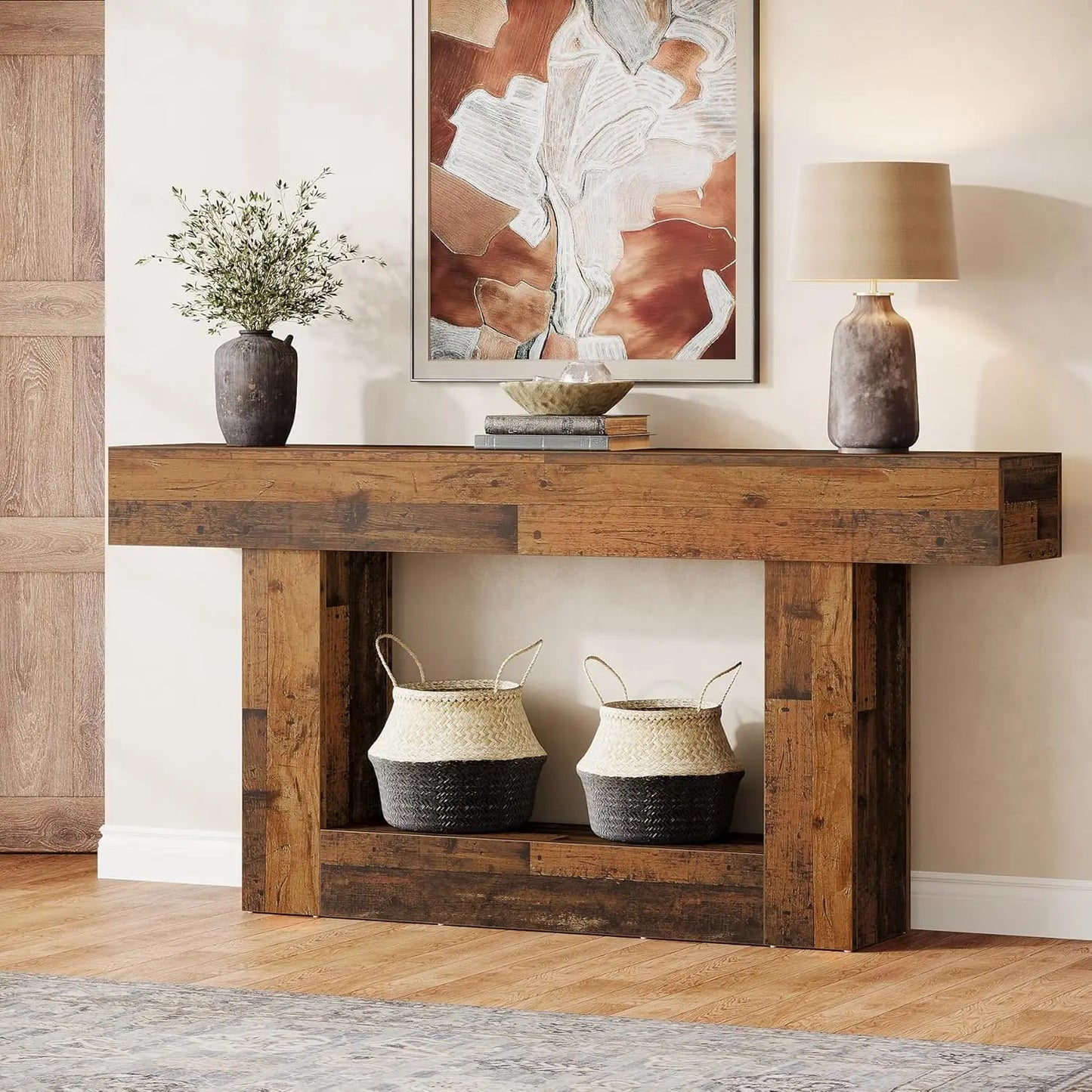 2-Tier Entryway Table with U-Shaped Base