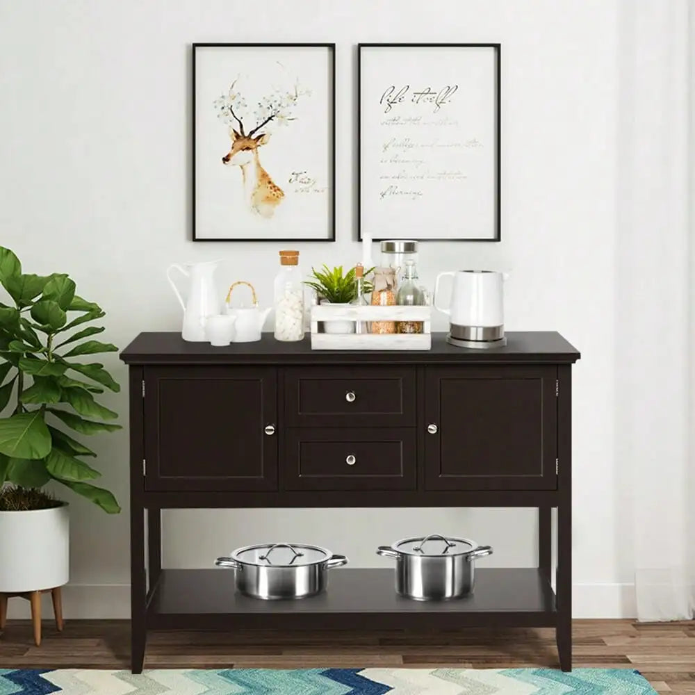 Console Table w/ Drawers & Cabinets Brown