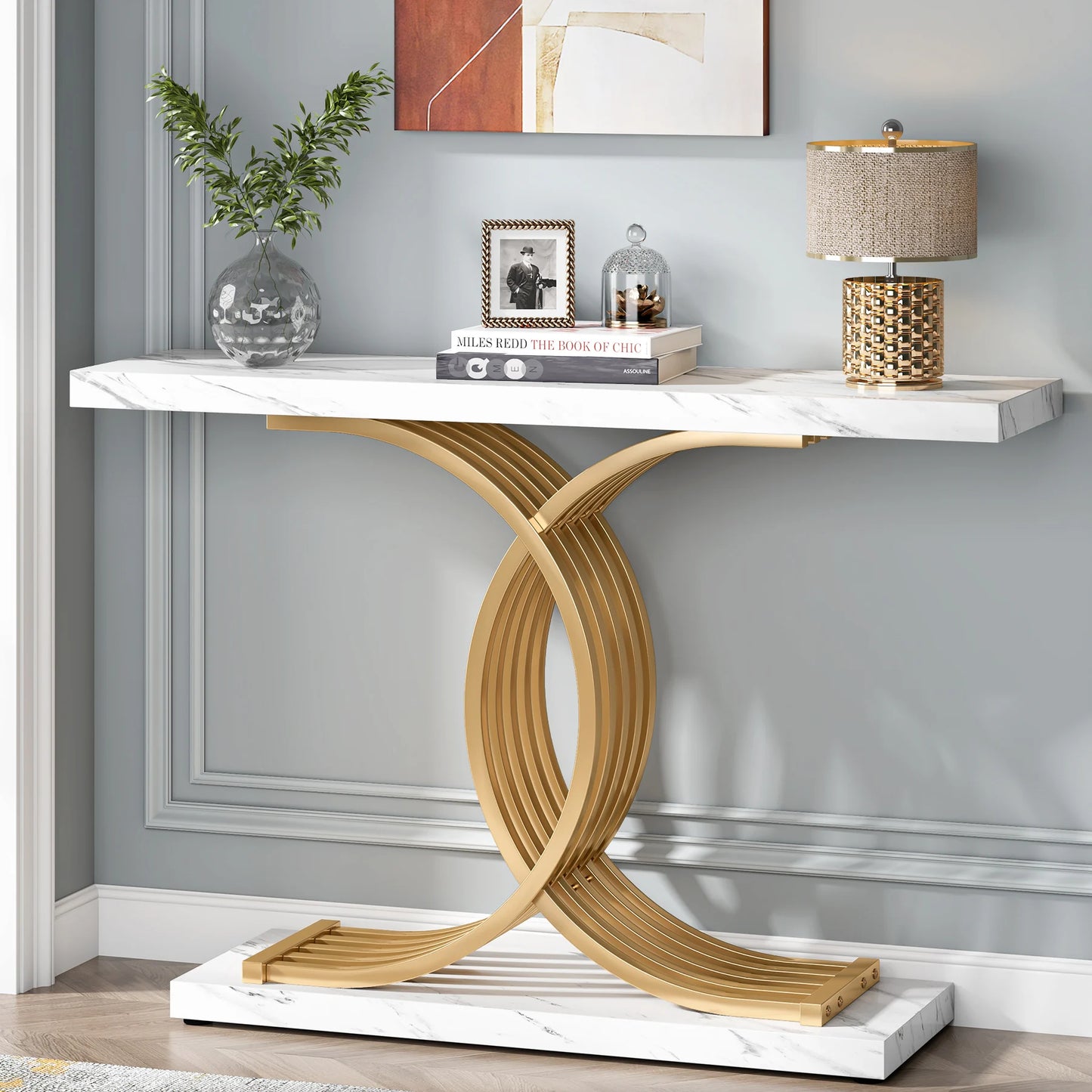 39-Inch Console Faux Marble Narrow Wood Entrance table