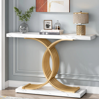 39-Inch Console Faux Marble Narrow Wood Entrance table
