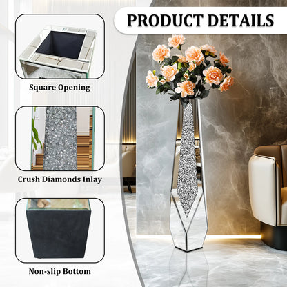 Large Crushed Diamond Glass Vase for Home Decor