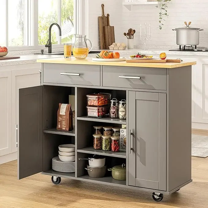 40" Kitchen Island on Wheels with Storage Cabinet