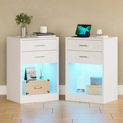 Set of 2,Nightstand with Charging Station with LED light