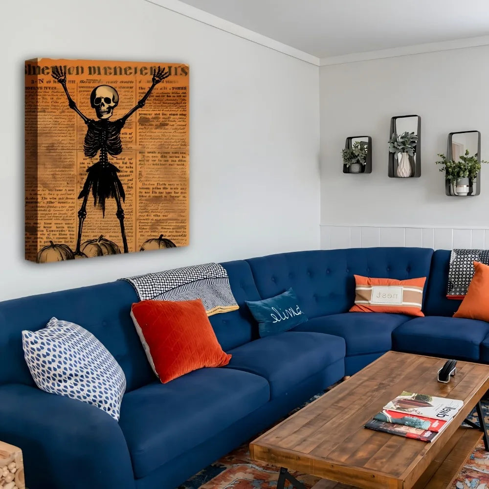 1.5 inch solid wood frame, Halloween skeletons