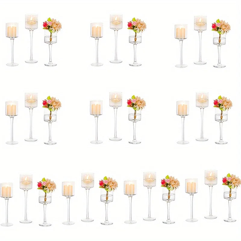 Set of 3 Glass Tall Tea Light Candle Holders
