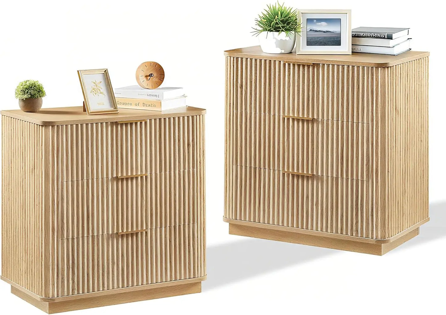 "Set of 2 Fluted Nightstands - 27.5"W with 3 Drawers