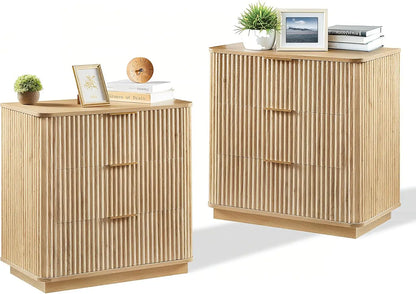 "Set of 2 Fluted Nightstands - 27.5"W with 3 Drawers