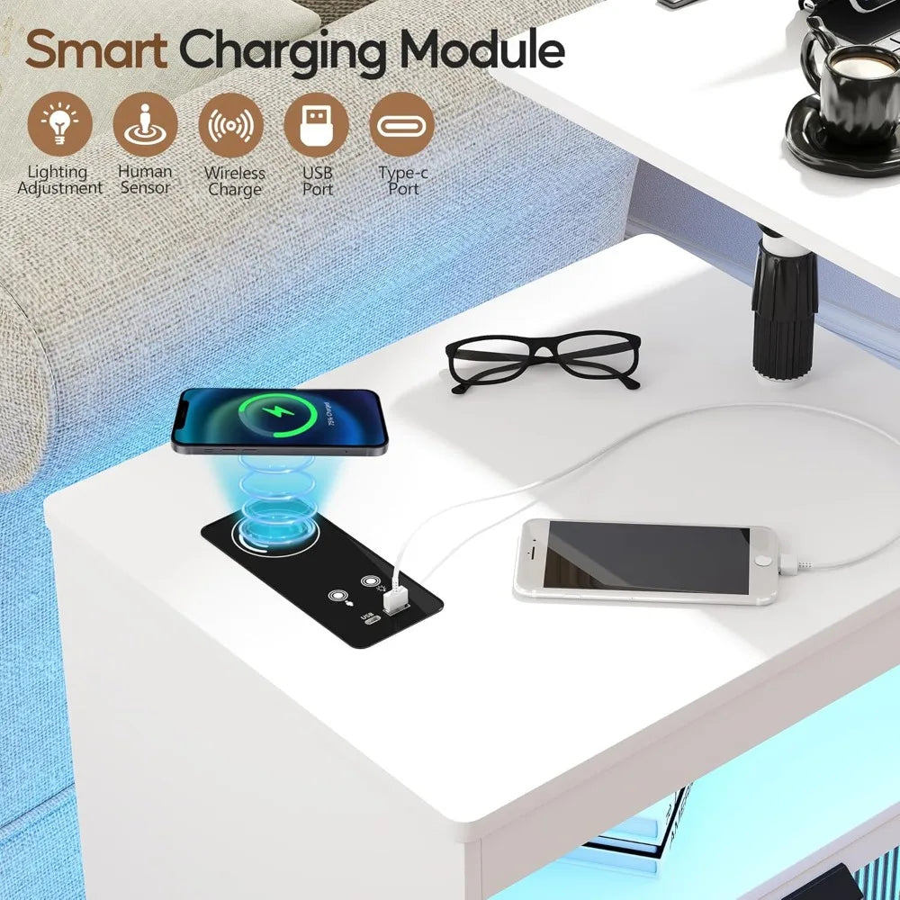 Bedroom Night Stand with Adjustable Rotary Study Table