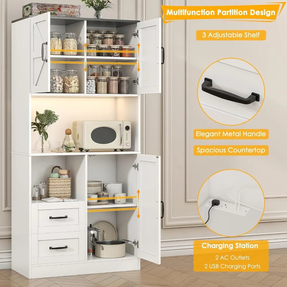 Tall Farmhouse Kitchen Pantry with Barn Doors and Drawers