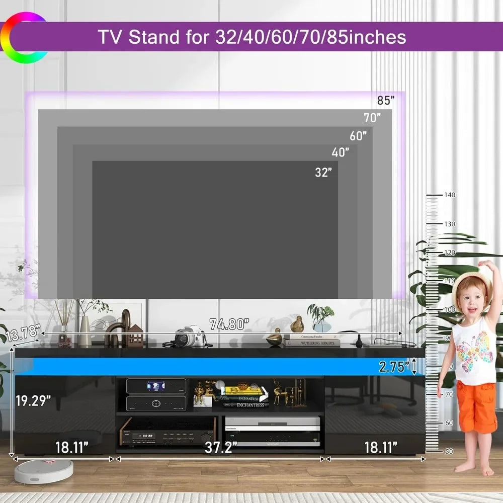 85 Inch TV, Modern Gaming TV Stand with Power Outlet,