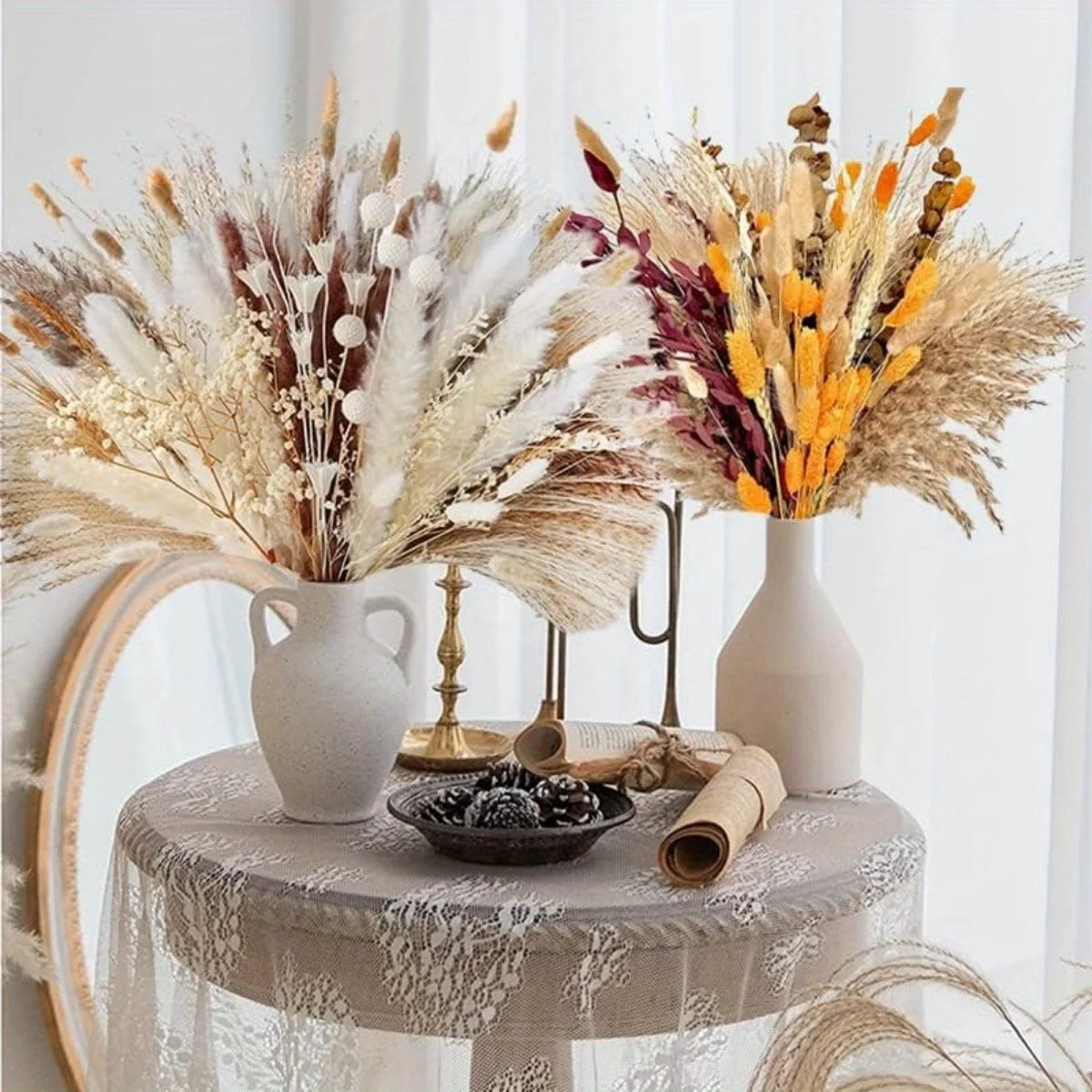 109Pcs Natural Dried Pampas Grass Bouquet with Bunny Tails