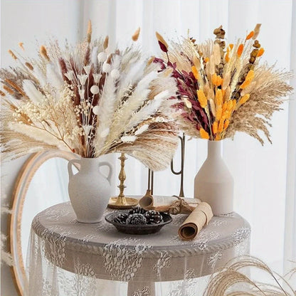 109Pcs Natural Dried Pampas Grass Bouquet with Bunny Tails