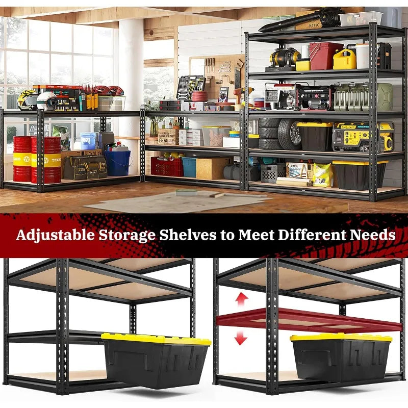 72''H / 5 Tier Metal Shelves Garage Shelves Adjustable