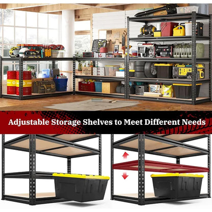 72''H / 5 Tier Metal Shelves Garage Shelves Adjustable