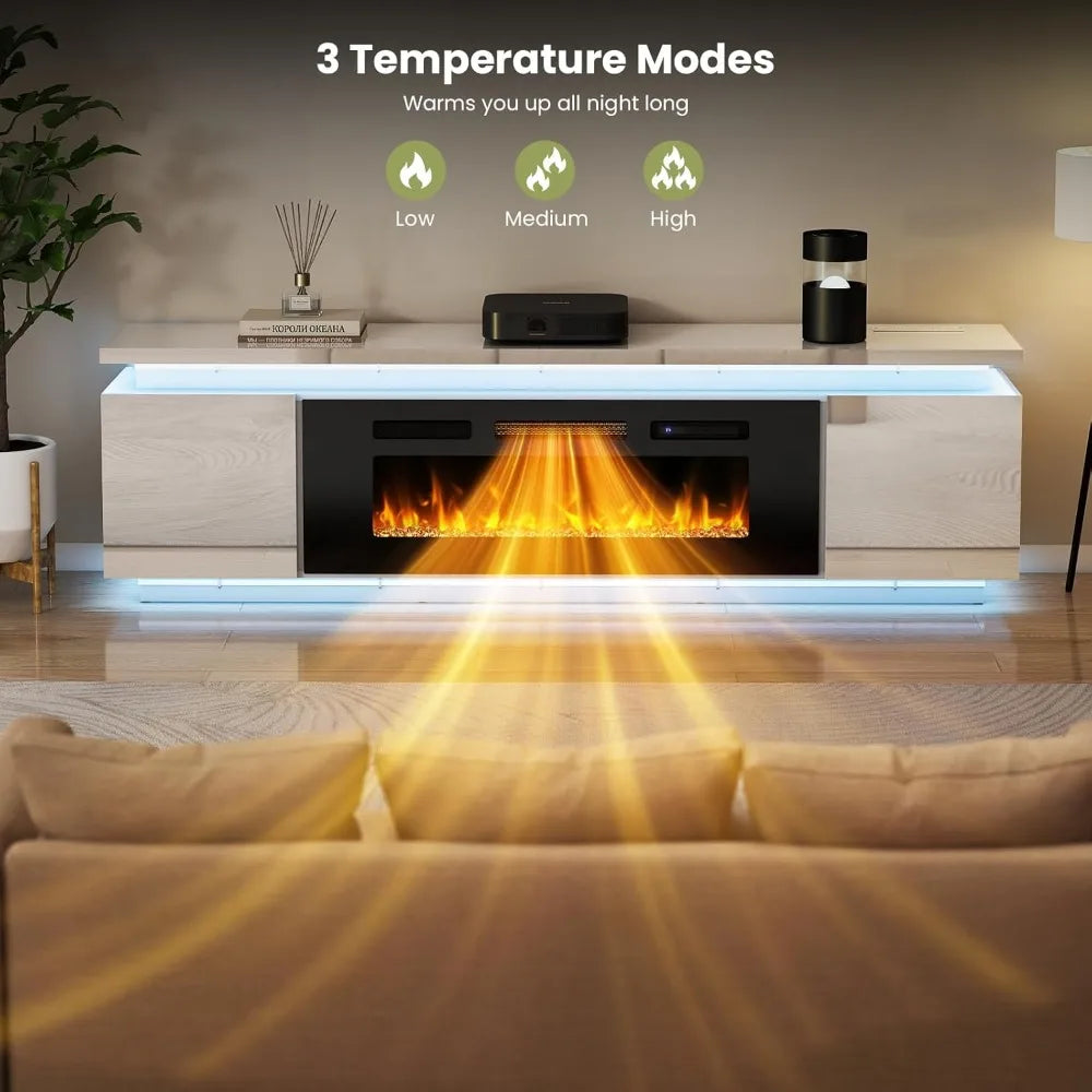 Fireplace TV-Stand with 40" Fireplace - 2 LED Light TV-Stand for 85 inch TVs