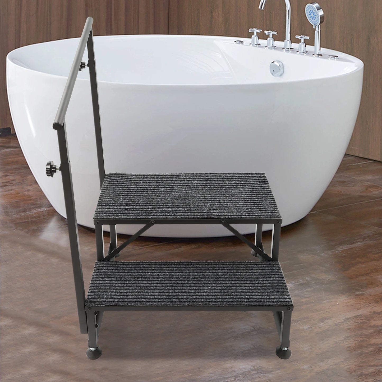 2-Step RV Stairs with Handrails, Adjustable Foot Pads.