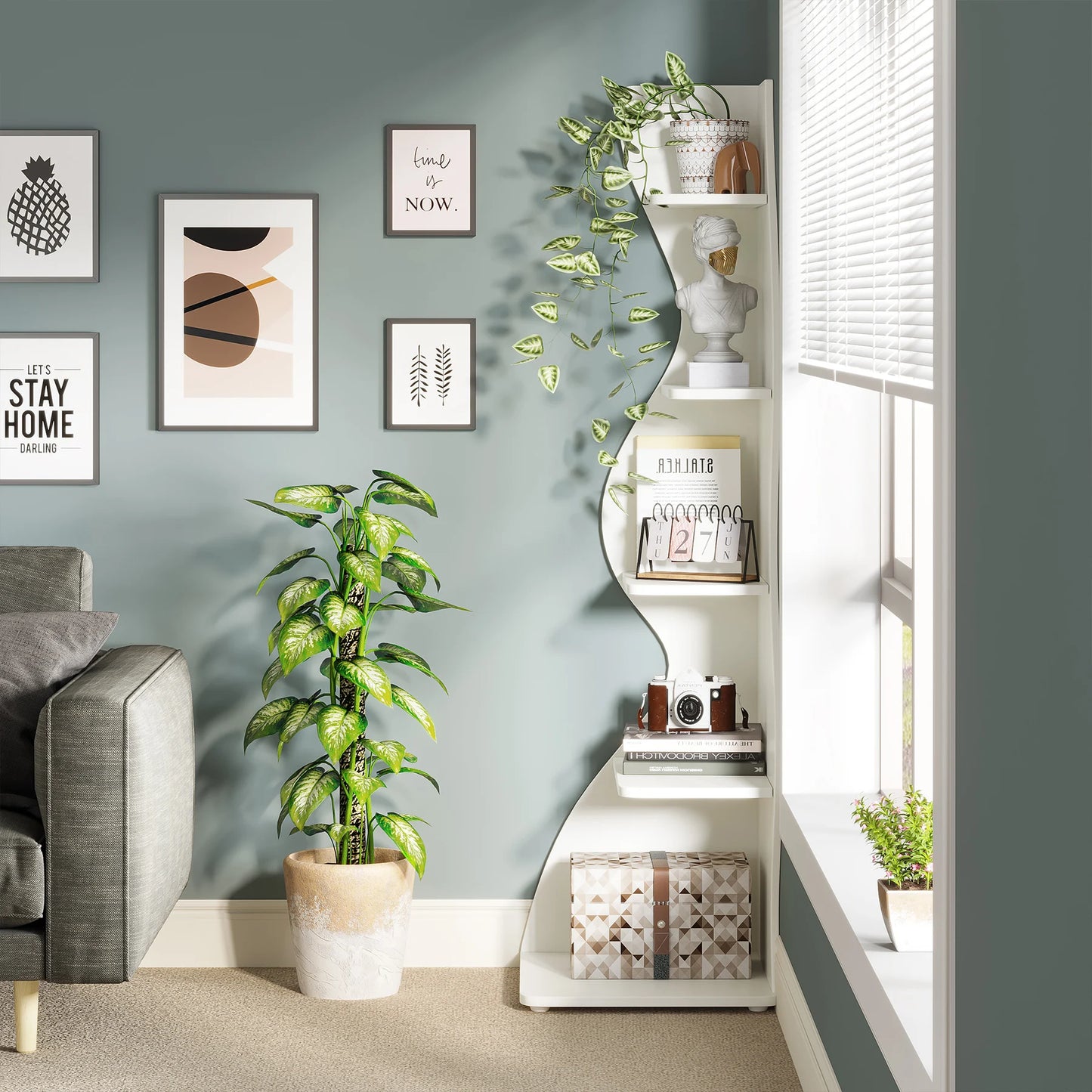 Modern 5-Tier Wall Corner Bookshelf