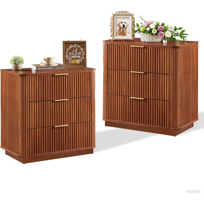 "Set of 2 Fluted Nightstands - 27.5"W with 3 Drawers