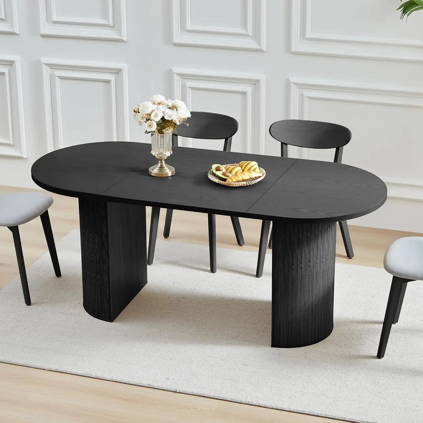 Modern Oval Kitchen Table with Wood Strip Base