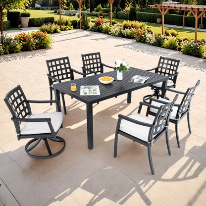 Rectangular Table Six Chairs 4 Stationary 2 Swivel Rockers Cast Aluminum RustFree
