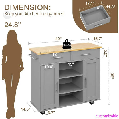 40" Kitchen Island on Wheels with Storage Cabinet