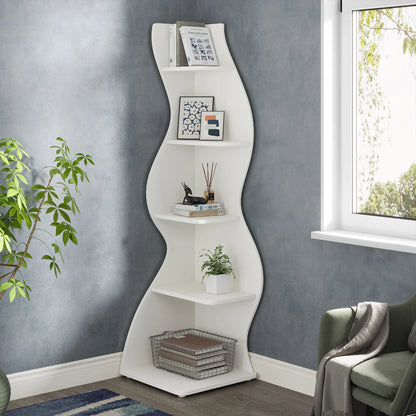 Modern 5-Tier Wall Corner Bookshelf