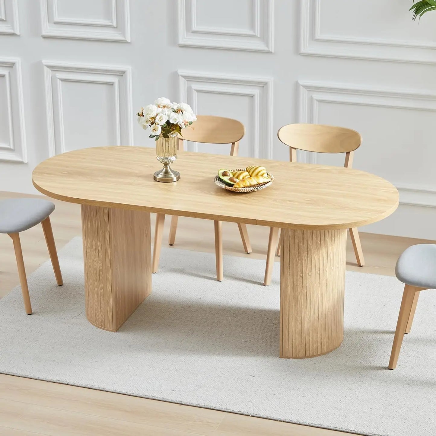 Modern Oval Kitchen Table with Wood Strip Base