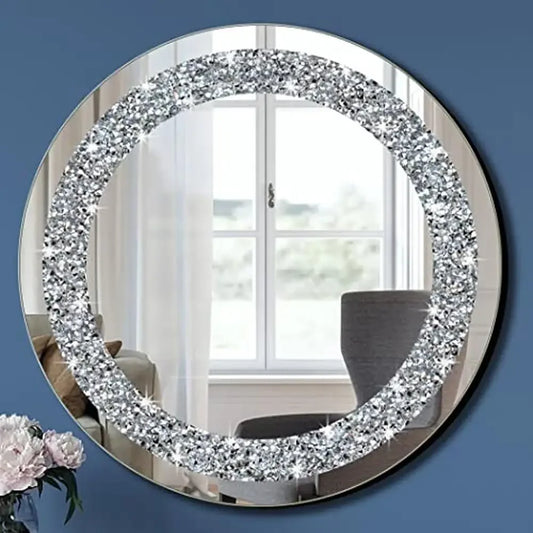 Diamond Round Silver Mirror Wall Decoration 20x20x1 inch Frameless