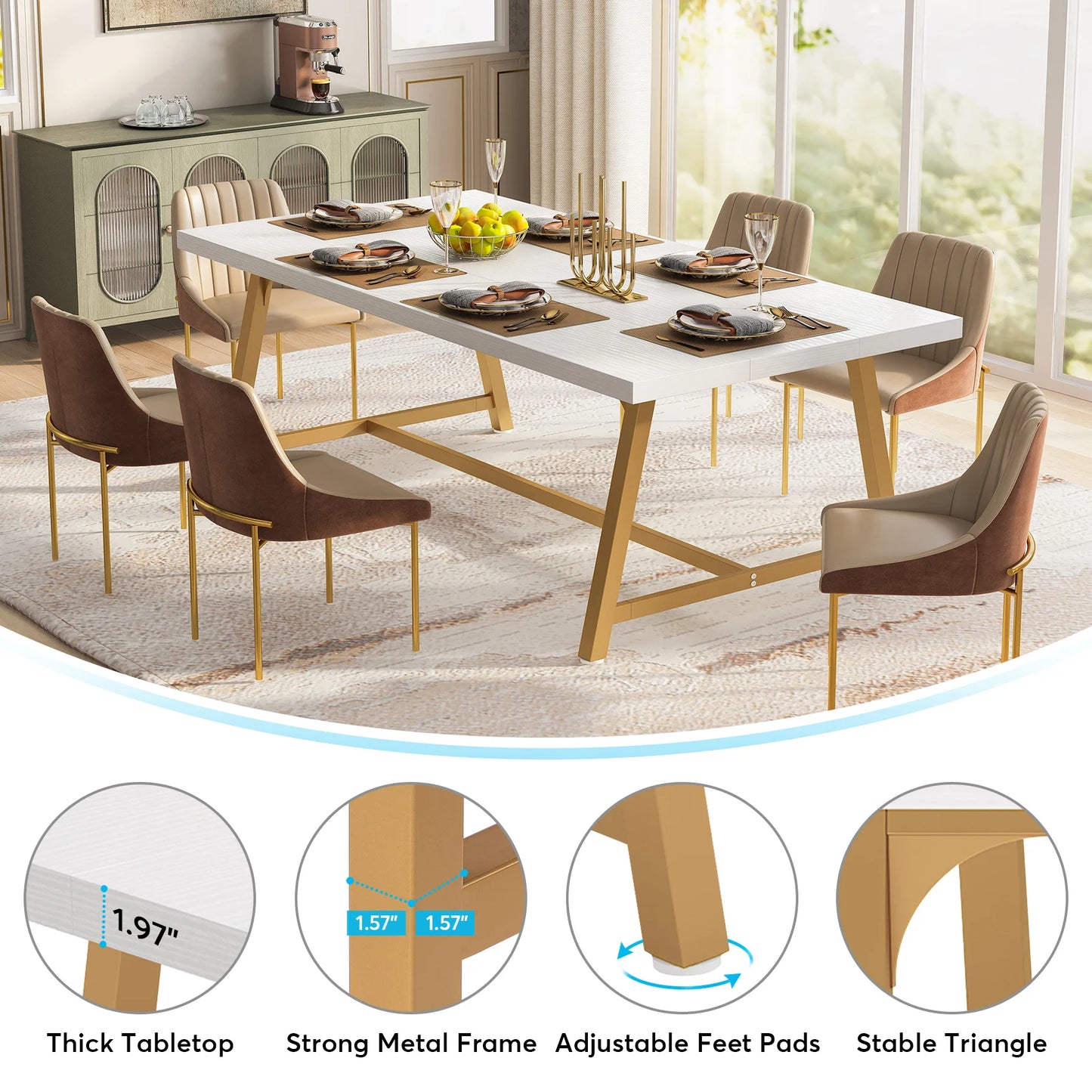 70.87" Rectangular Wood Kitchen Table 8 People,