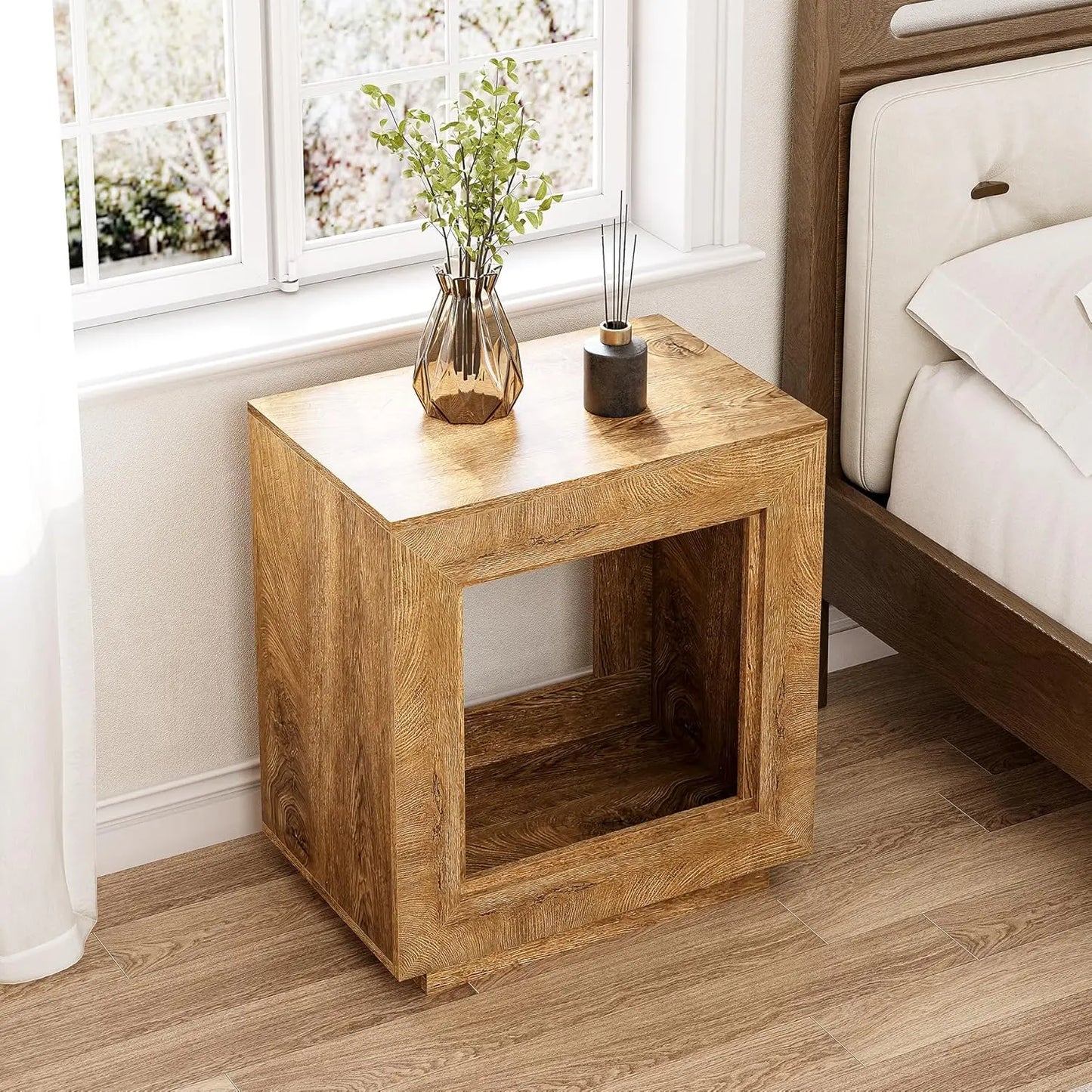 LITTLE TREE End Table, Wooden Square Side Table