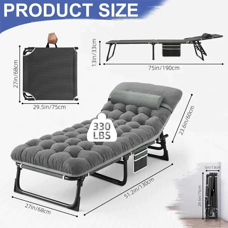 Portable 4-Position Folding Camping Bed Hold up 330lbs,