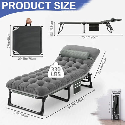 Portable 4-Position Folding Camping Bed Hold up 330lbs,