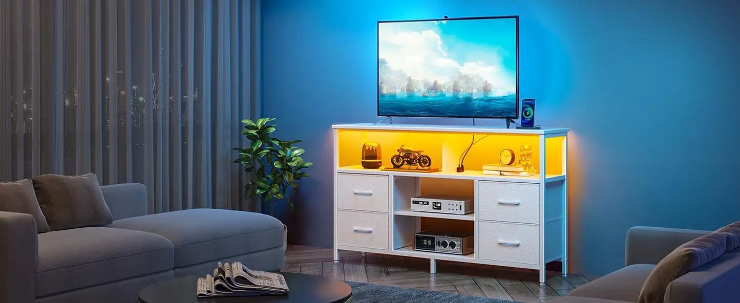 TV Stand with Power Outlets and LED Light